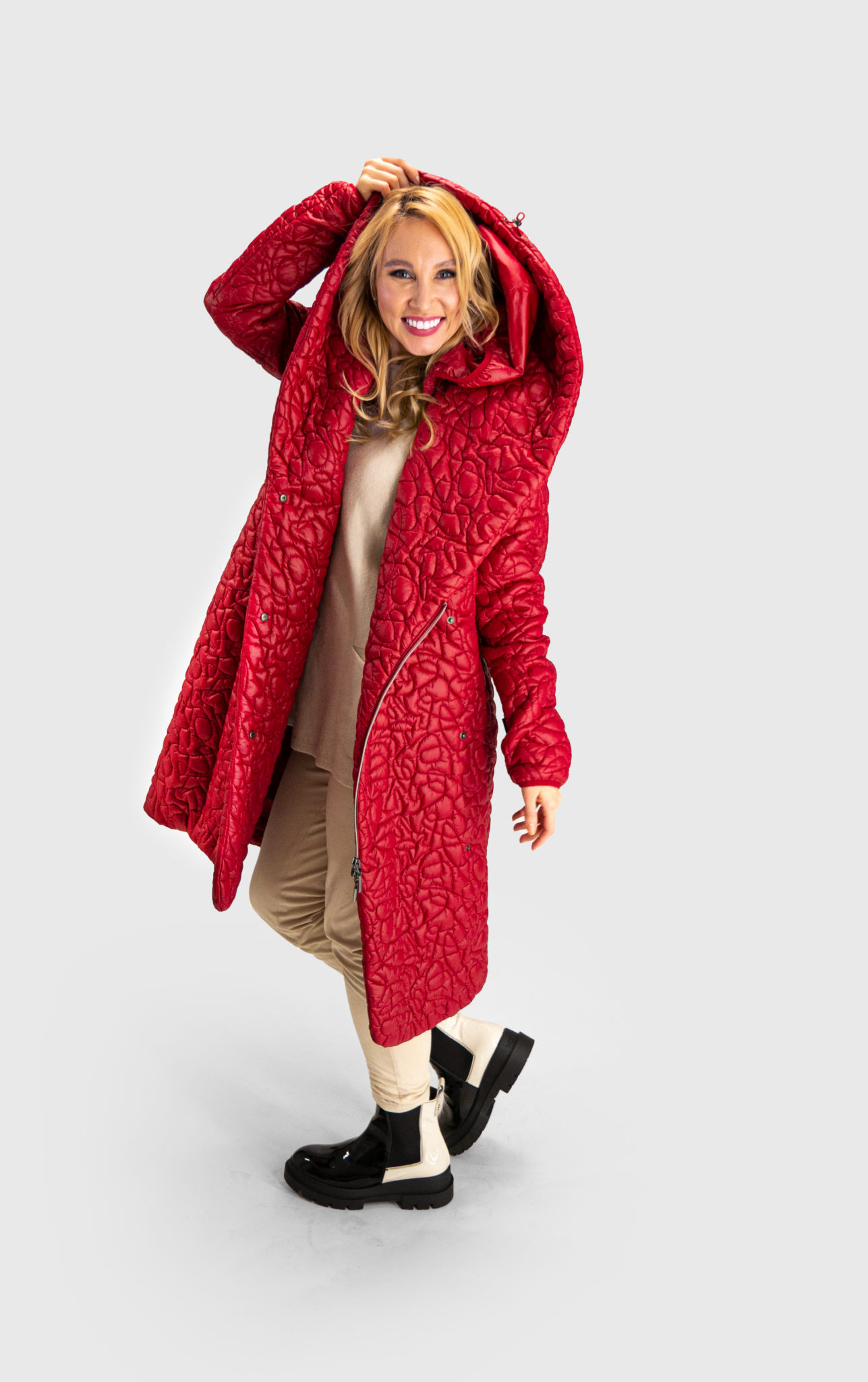 Eileen Love Red Quilted Jacket with shawl collar BELIEVE by tuula rossi