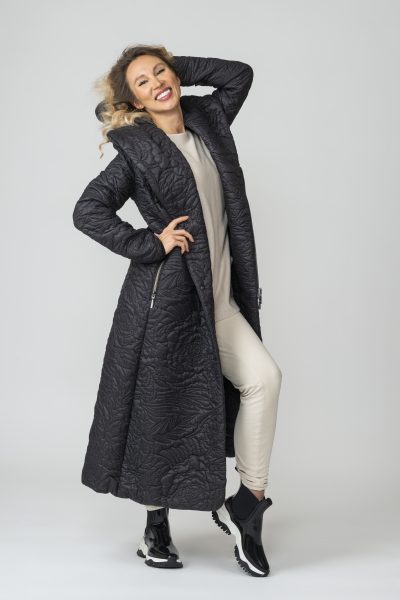 Black + Hot Pink Long Quilted Coat