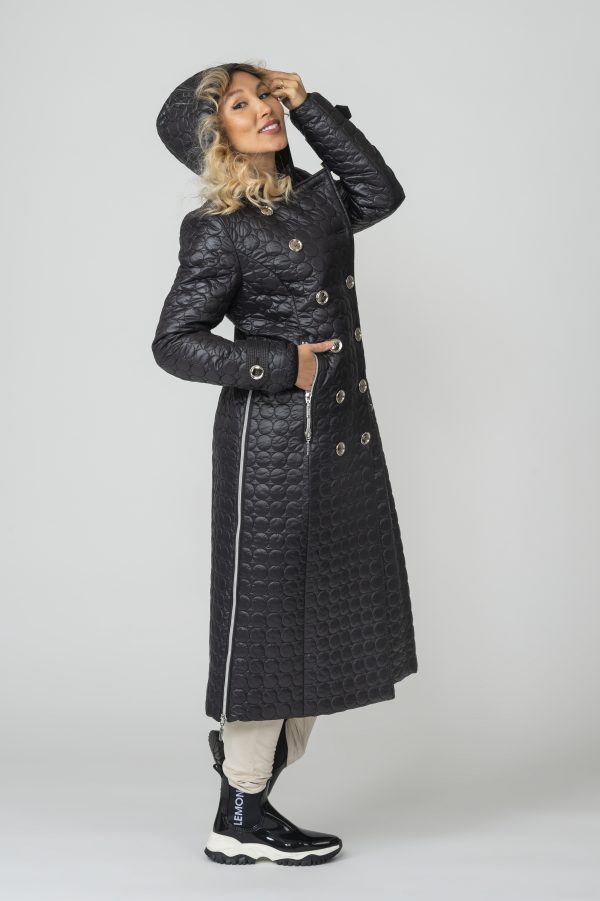 FRIDA Trench Black Quilted Long Coat with hood
