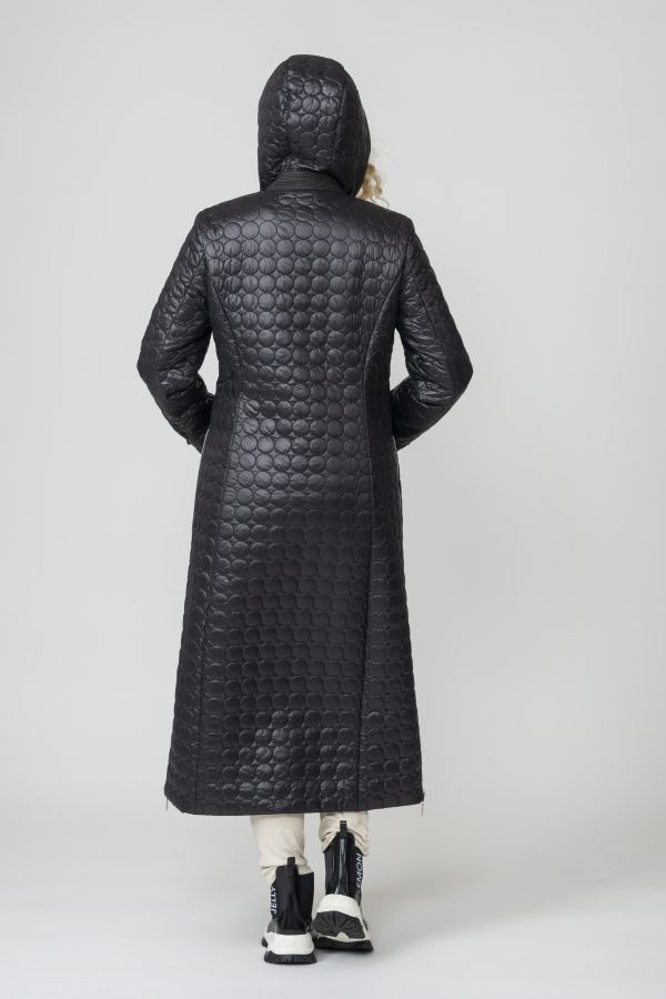 FRIDA Trench Black Quilted Long Coat with hood back