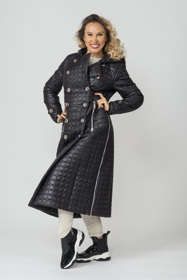 FRIDA Trench Black Quilted Long Coat with hood etu