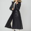 FRIDA Trench Black Quilted Long Coat with hood open