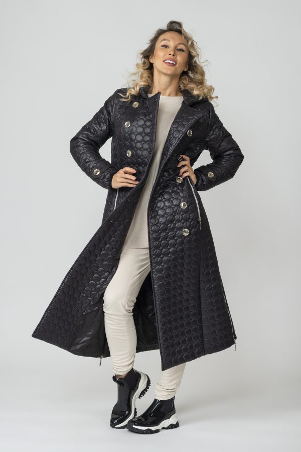 FRIDA Trench Black Quilted Long Coat with hood open front