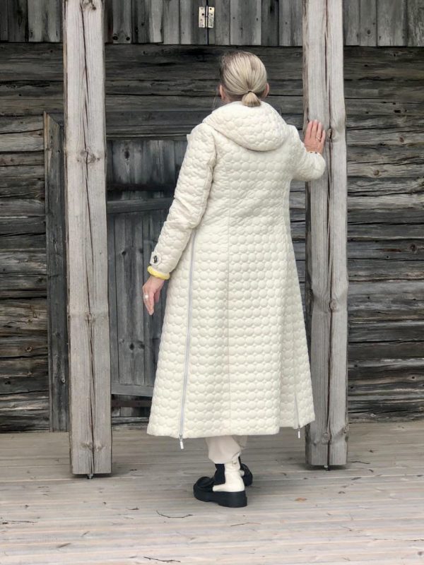 FRIDA Trench Cream Quilted Long Coat with hood back