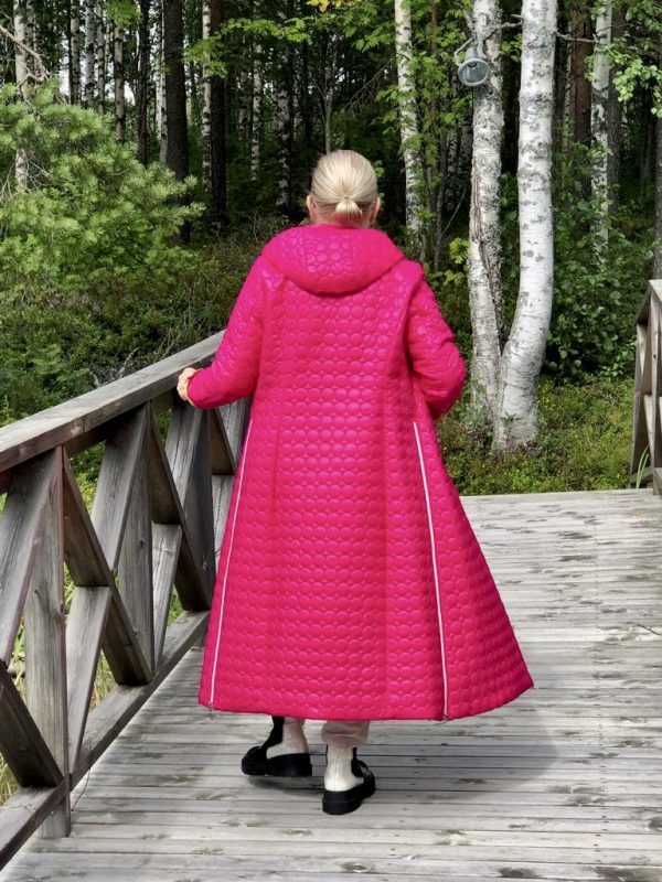 FRIDA Trench Pink Quilted Long Coat with hood back
