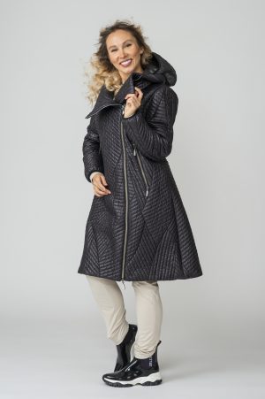 MELANIE, Black
Fields Quilted Coat with High Collar and Detachable Hood closed front