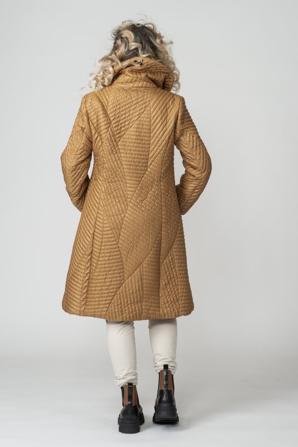 MELANIE, Golden Bronze Fields Quilted Coat with High Collar and Detachable Hood detached hood back