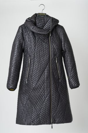 MELANIE, Black Fields Quilted Coat with High Collar and Detachable Hood