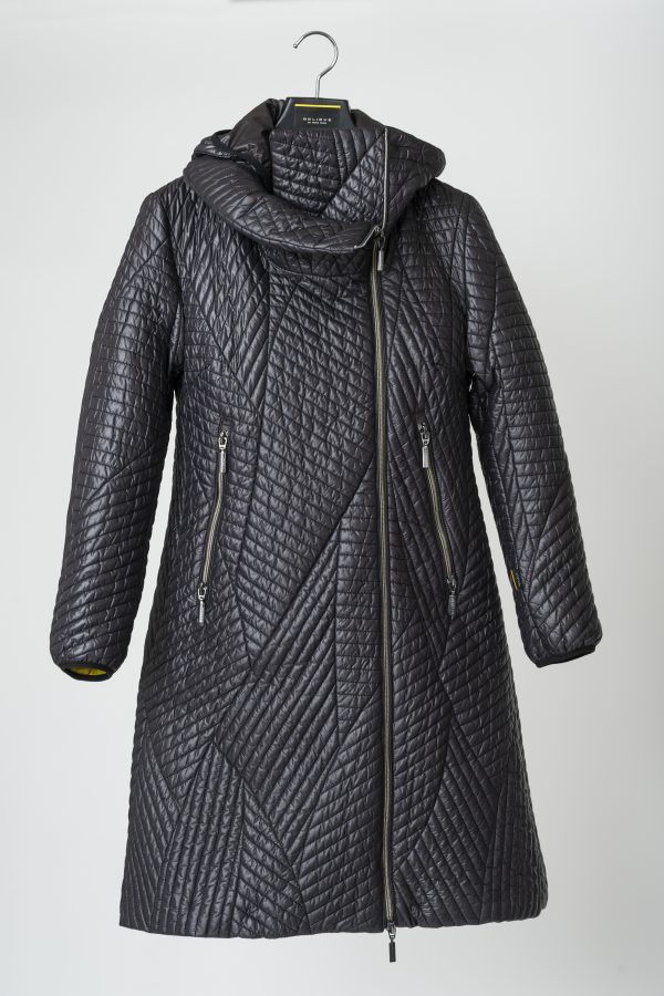 MELANIE, BlackFields Quilted Coat with High Collar and Detachable Hood