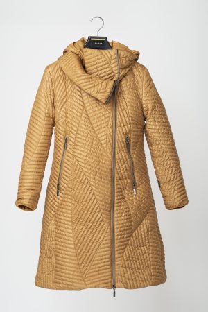 MELANIE, Golden Bronze Fields Quilted Coat with High Collar and Detachable Hood