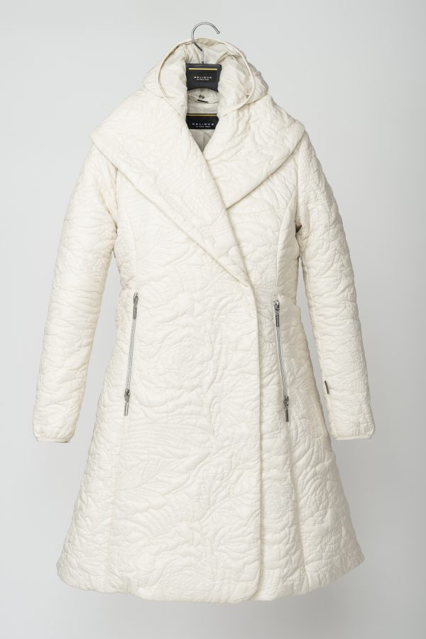WILMA Cream White Rose Garden Quilted Coat with shawl collar and detachable hood