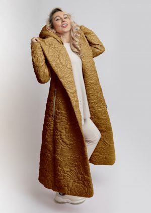 Rose Golden bronze brown long women's coat with shawl collar
