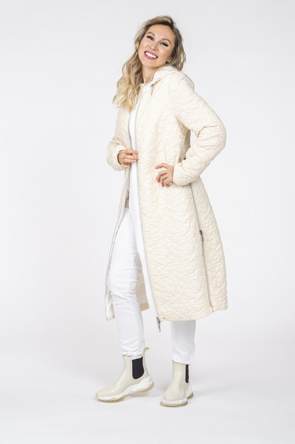 Vanessa Cream White Light Quilted Jacket with side zippers