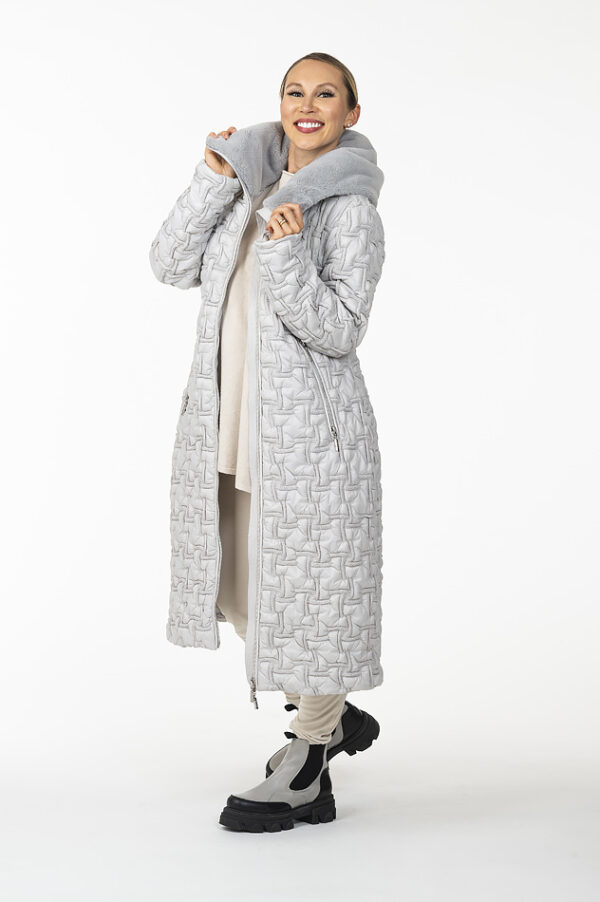 CRYSTAL Black Bi-Stretch Quilted Coat with fur hood - Image 6