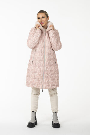 Stella Powder Rose Bi-Stretch Quilted Jacket with fur hood