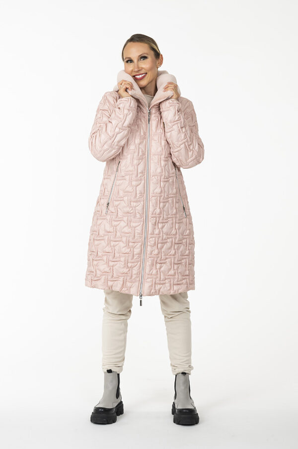 Stella Powder Rose Bi-Stretch Quilted Jacket with fur hood