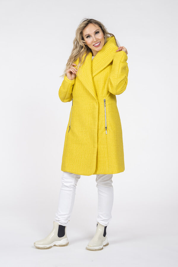 Sofia Yellow Quilted Jacket with shawl collar - Image 2
