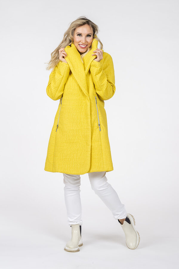 Sofia Yellow Quilted Jacket with shawl collar - Image 5