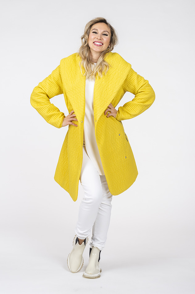 Sofia Yellow Quilted Jacket with shawl collar