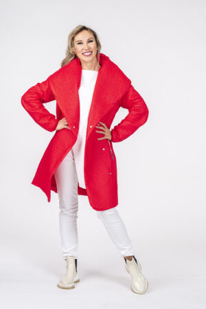 Sofia Bright Red Quilted Jacket with shawl collar